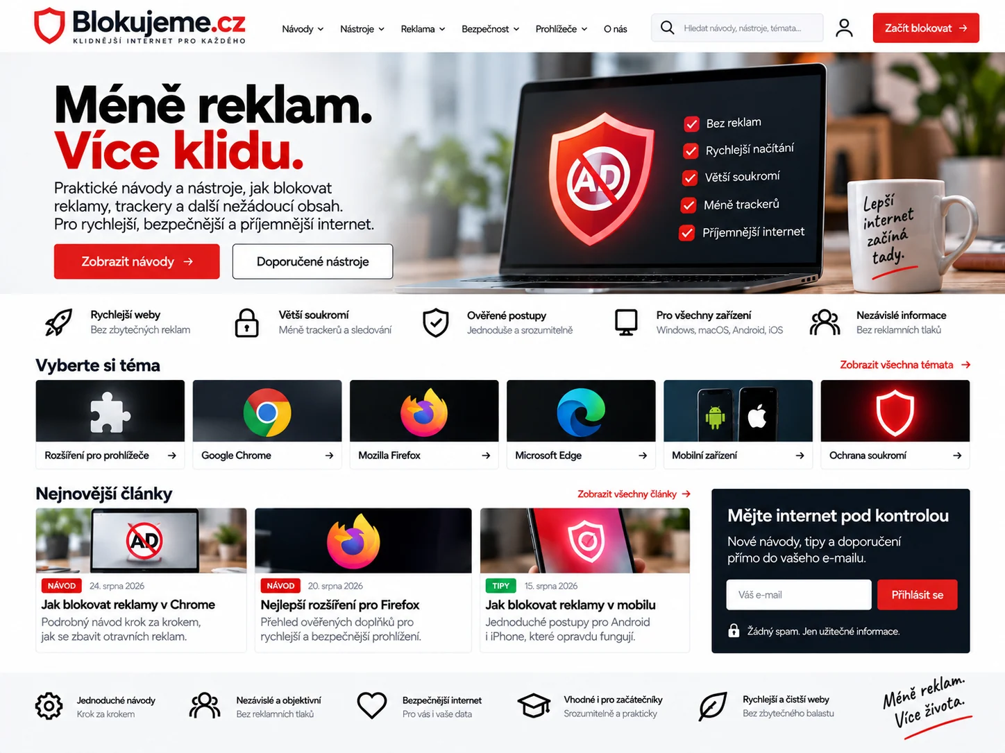 Ilustrační návrh pro Blokujeme.cz: web s návody a nástroji digitální ochrany